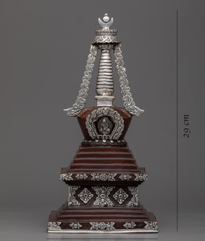 Handmade Stupa Tibetan Altar | Copper Body with Silver Plating