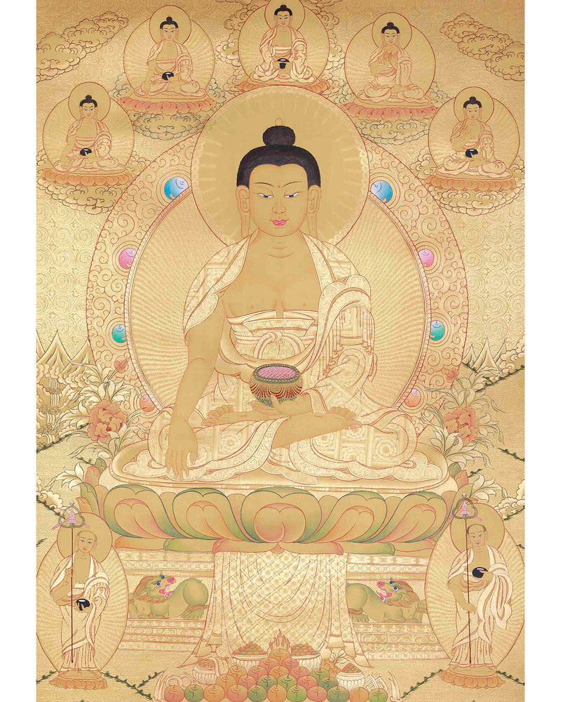 Hand-Painted Shakyamuni Buddha In Gold Style | Buddhist Thangka Painting