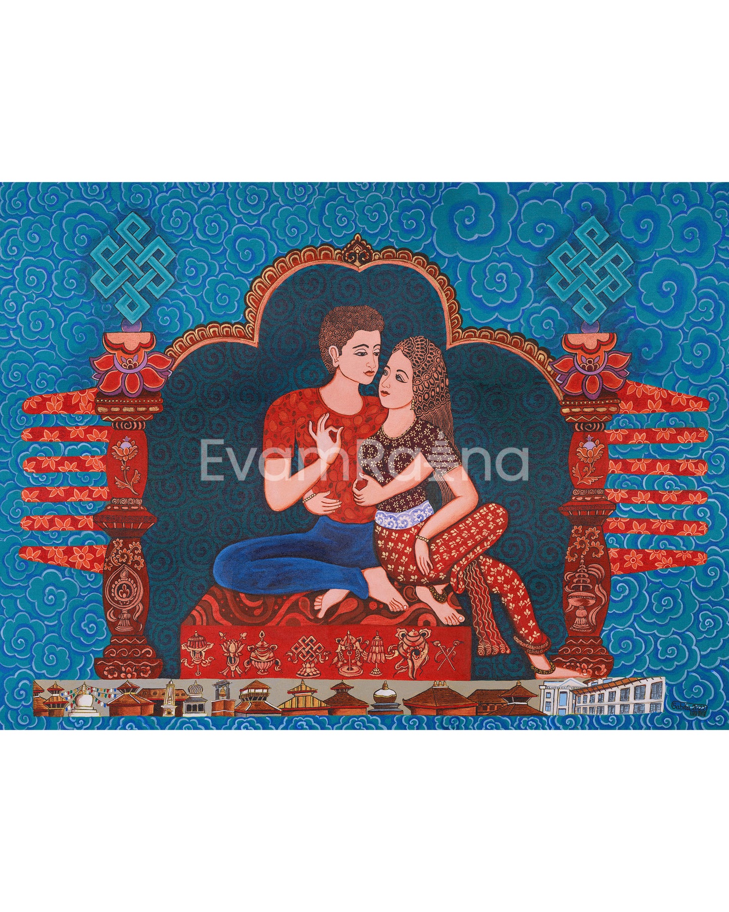 Temple-Themed Couple Figurine