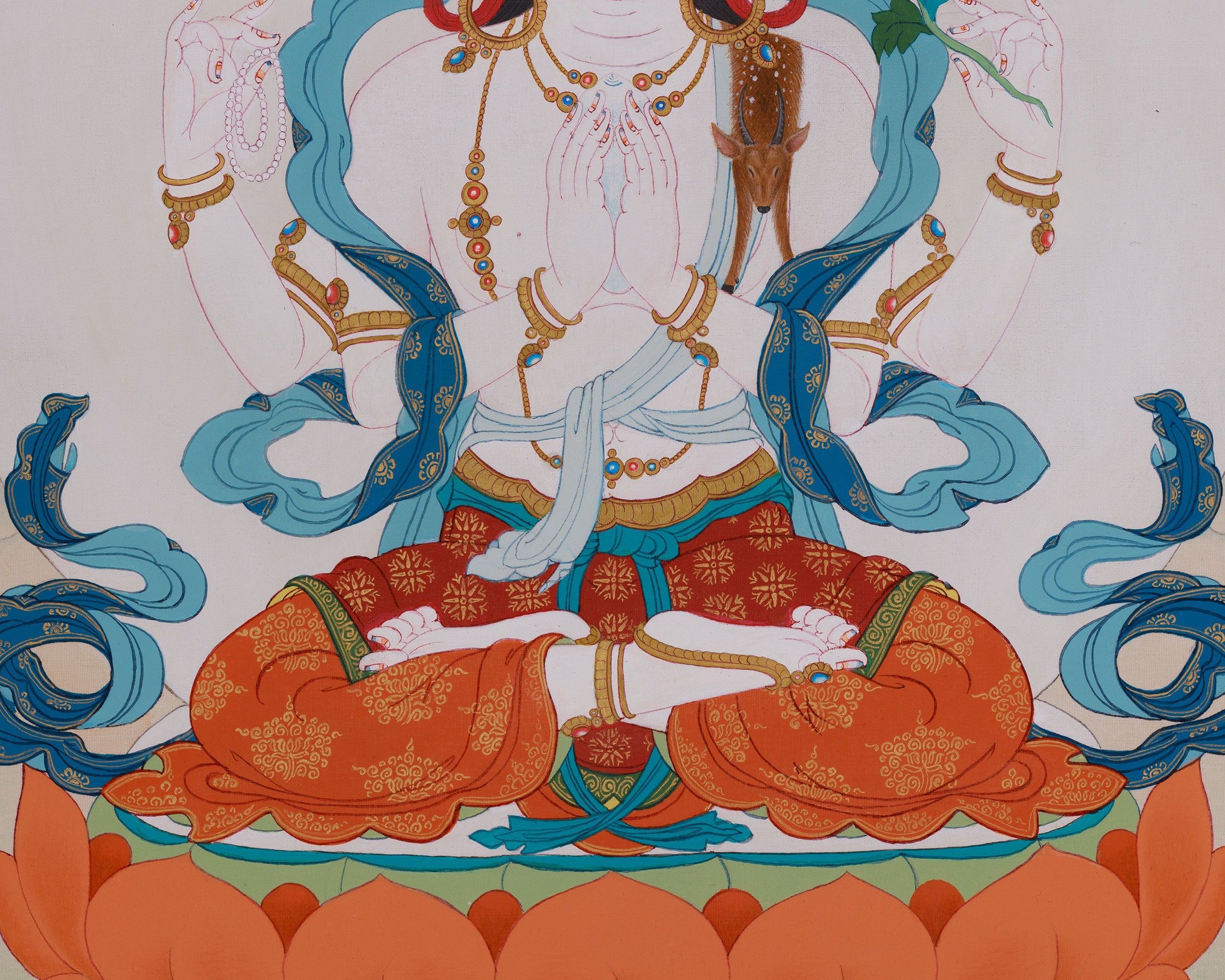 Four-Armed Chenrezig Sacred Thangka | Avalokiteshvara Art | Meditation & Spiritual Altar