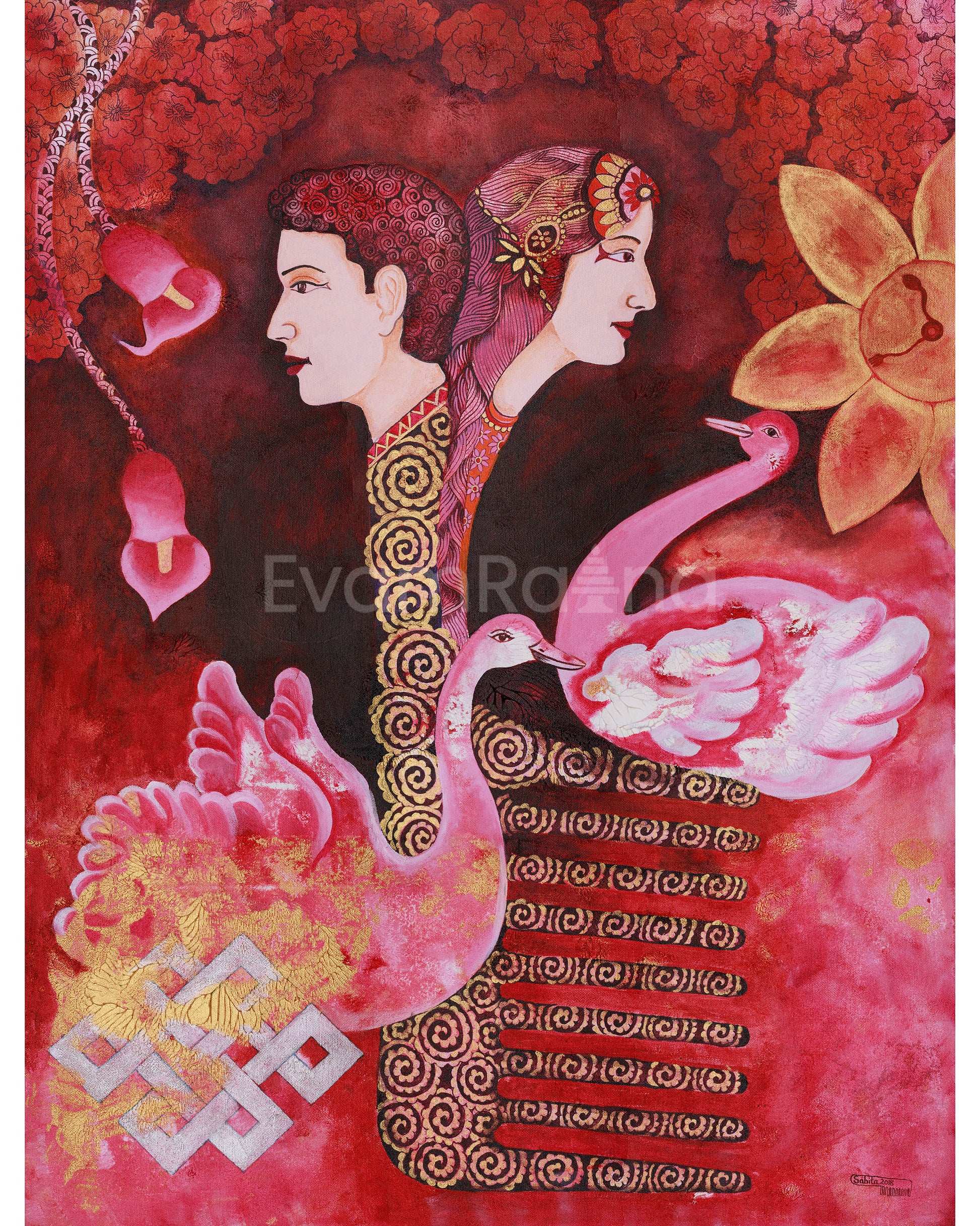 Beautiful Couple Canvas Thangka Print