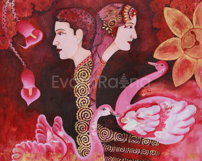 Beautiful Couple Canvas Print | Thangka-Inspired Harmony and Spiritual Awakening