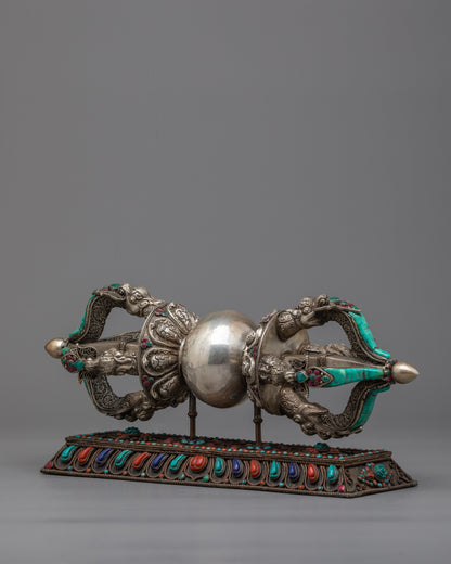 Handmade Silver Vajra with Stand | Exquisite Buddhist Ritual Tool