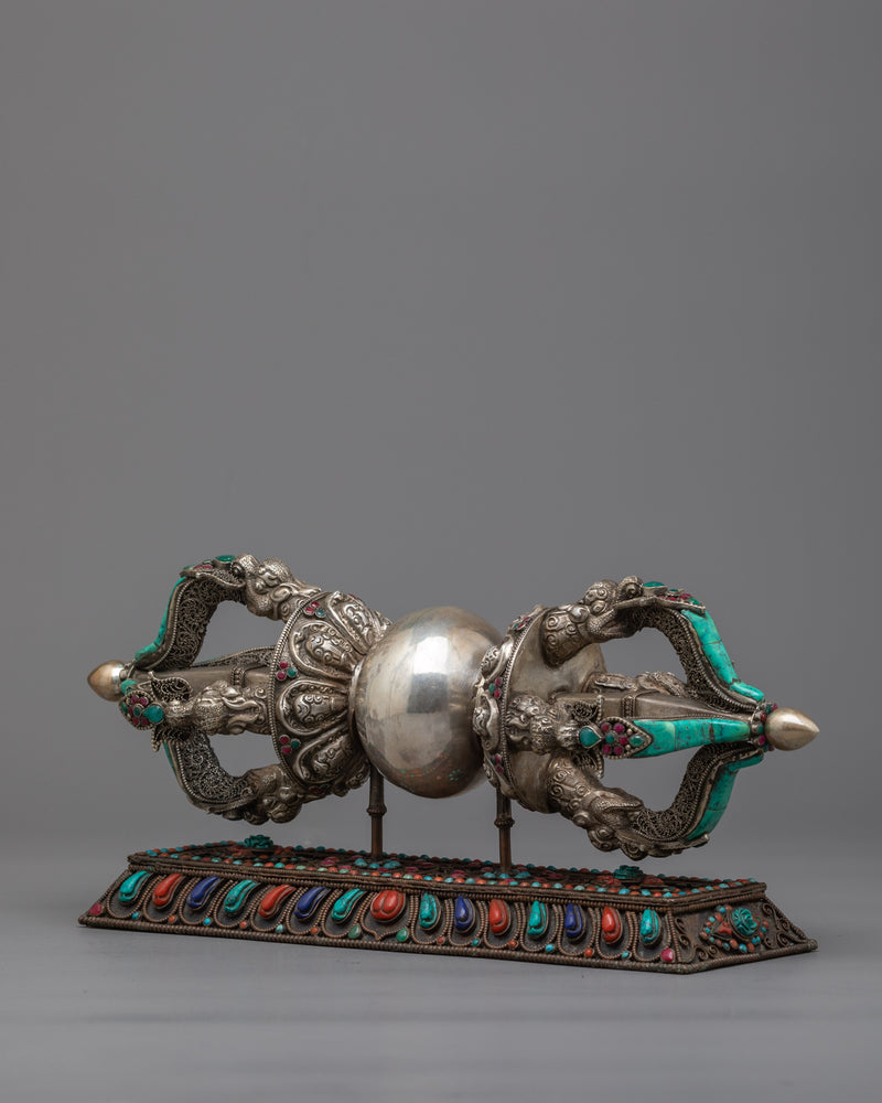 Handmade Silver Vajra with Stand | Exquisite Buddhist Ritual Tool