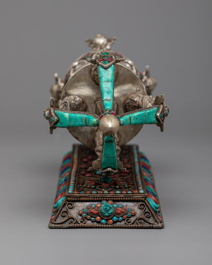 Handmade Silver Vajra with Stand | Exquisite Buddhist Ritual Tool