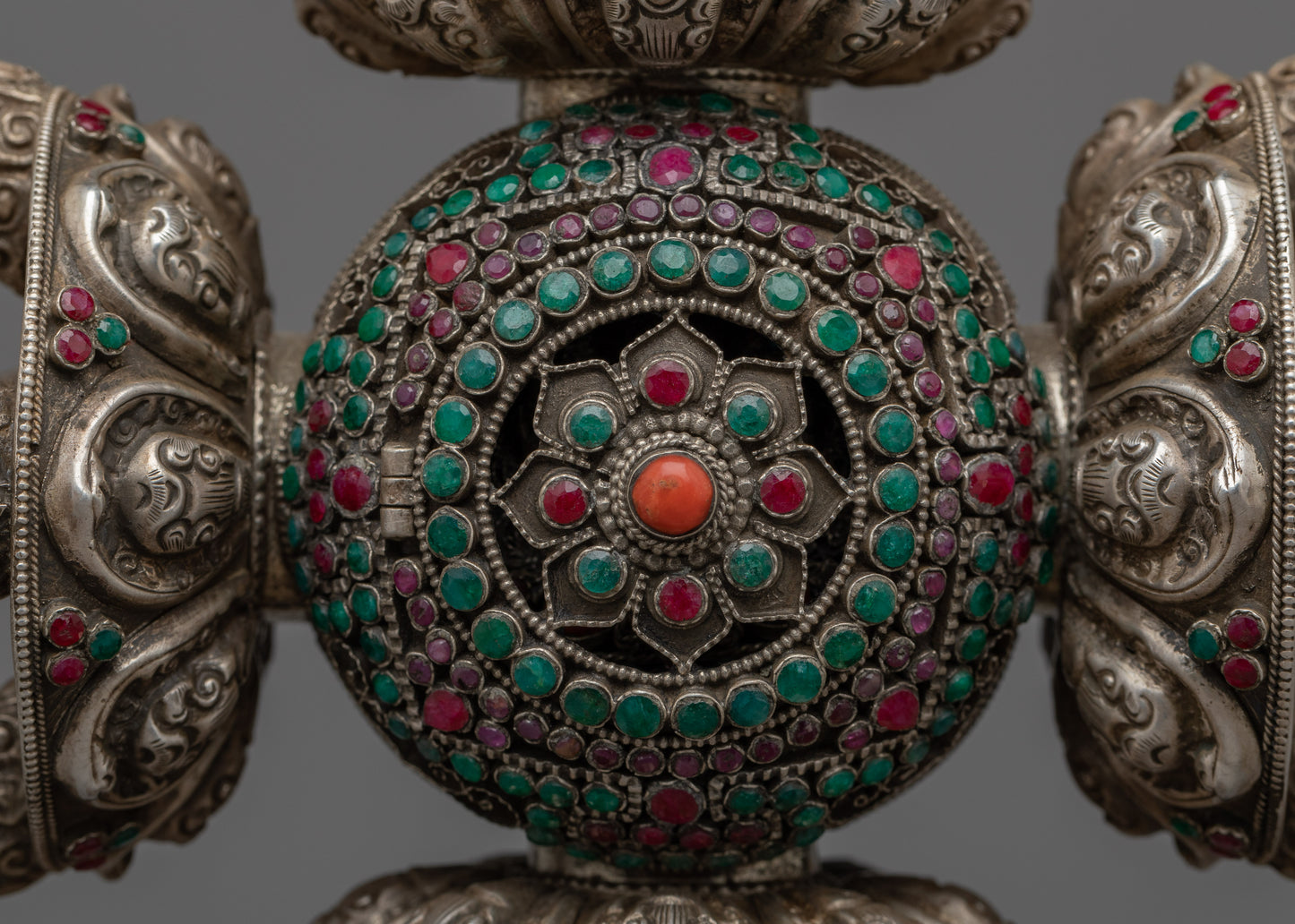 Vishwa Vajra | Double Vajra with Stand | Silver Body with Embedded Stones