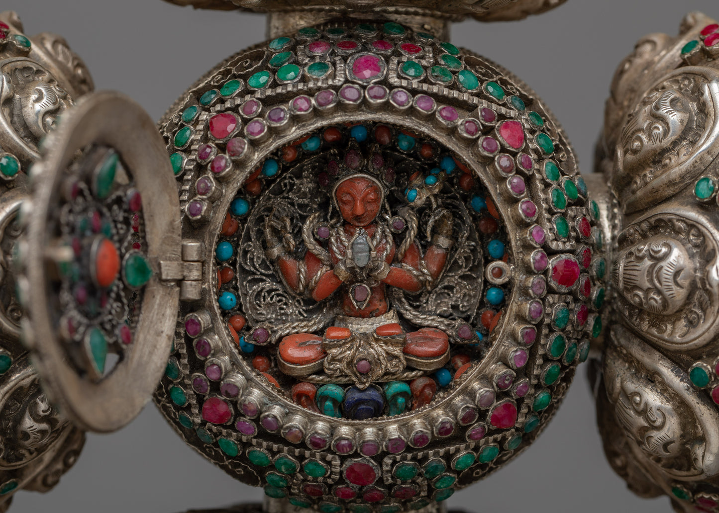 Vishwa Vajra | Double Vajra with Stand | Silver Body with Embedded Stones