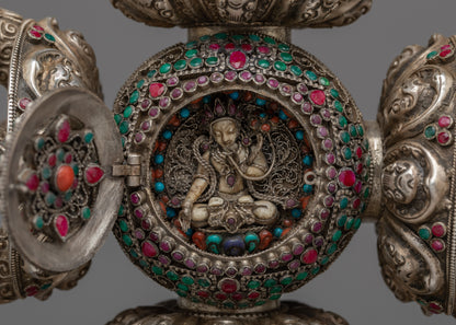 Vishwa Vajra | Double Vajra with Stand | Silver Body with Embedded Stones