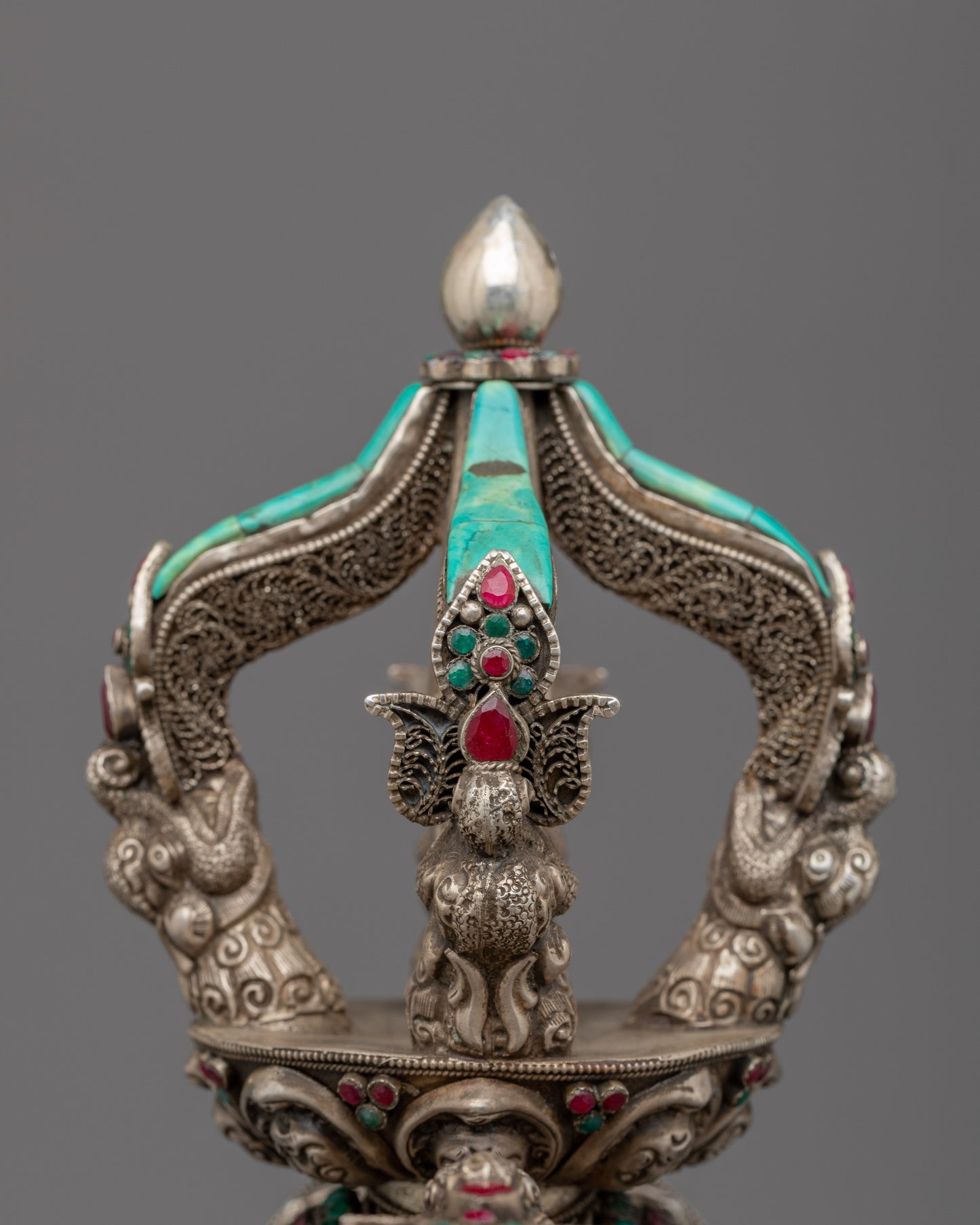 Vishwa Vajra | Double Vajra with Stand | Silver Body with Embedded Stones