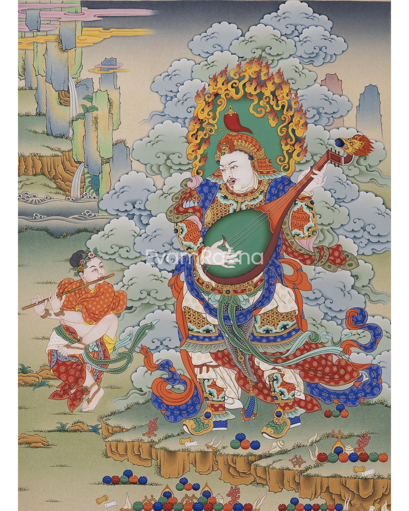 Traditional Canvas Art Of Dhritarashtra Uvacha | Four Guardian Kings, Celestial Musicians