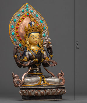 Four Arm Bodhisattva Statue | Traditional Tibetan Art
