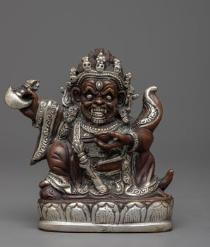 Mahakala Bernagchen Silver Plated Statue | Exquisite Spiritual Deco