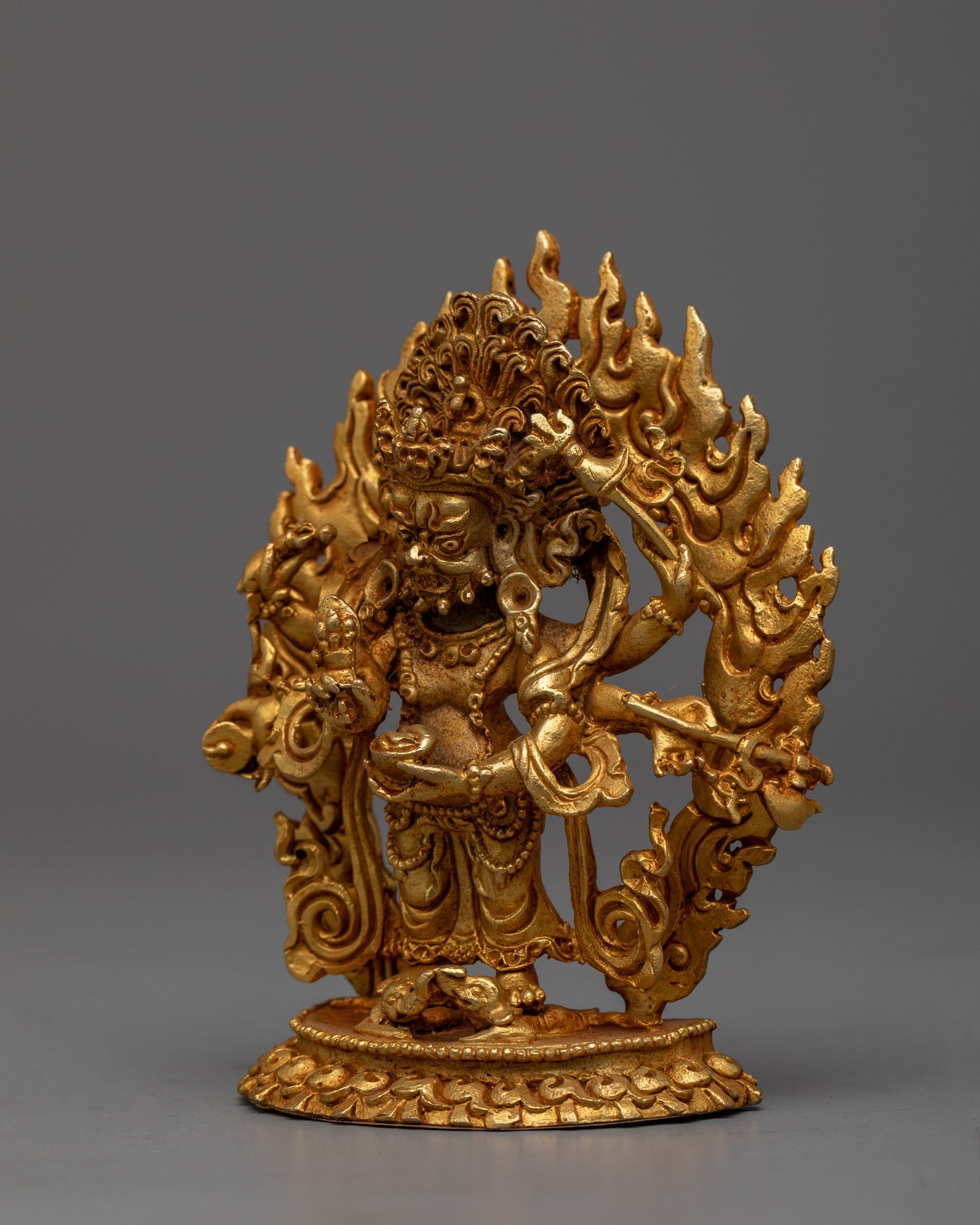 24k Gold Plated White Mahakala Statue | Tibetan Buddhist Art