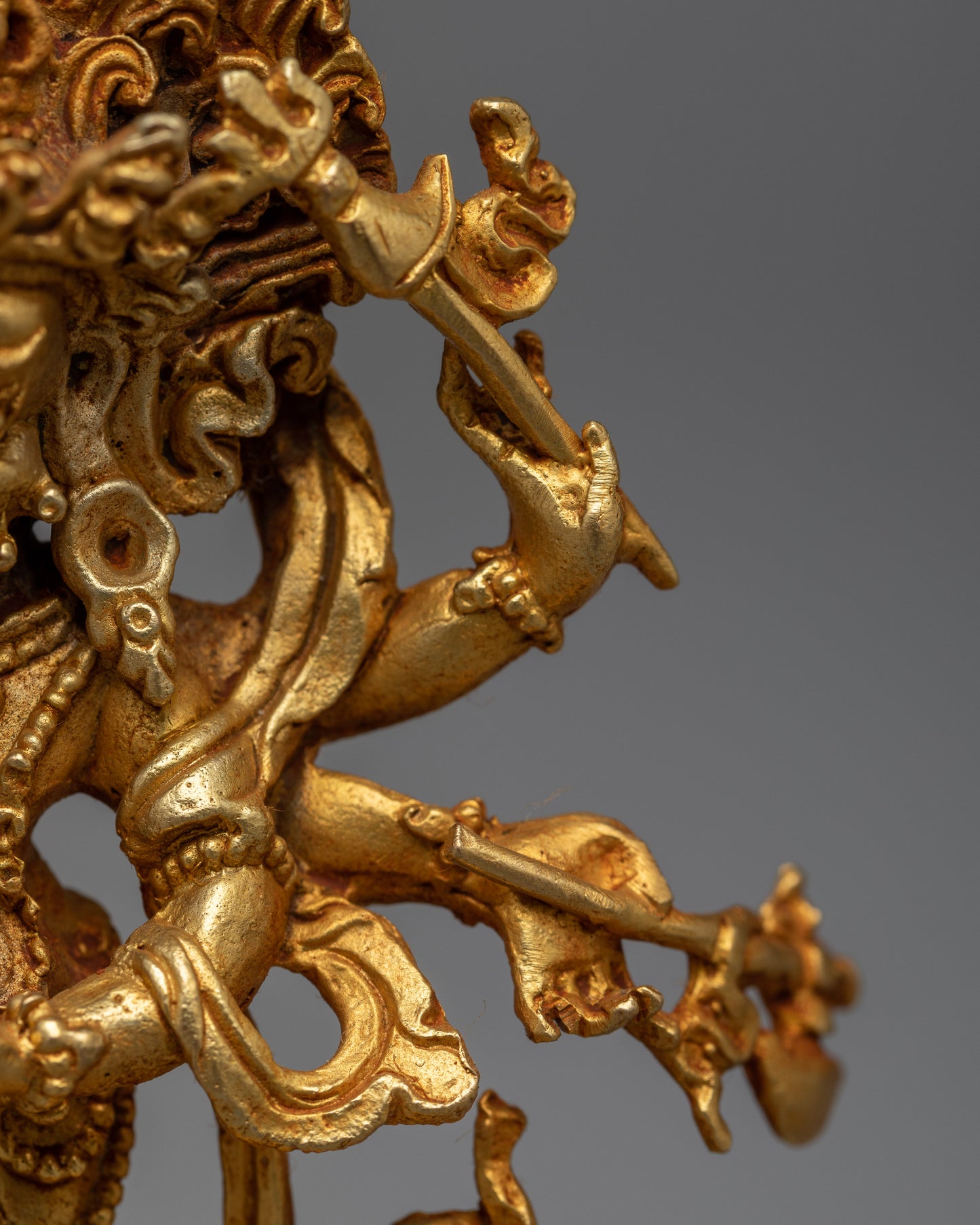 24k Gold Plated White Mahakala Statue | Tibetan Buddhist Art