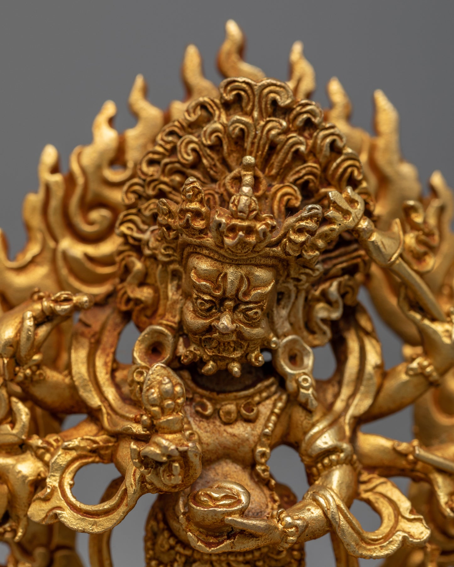 24k Gold Plated White Mahakala Statue | Tibetan Buddhist Art