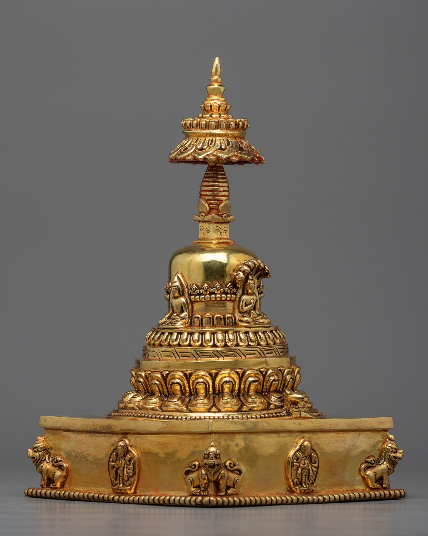 Handcrafted Copper Stupa with 24k Gold Plating | Exquisite Spiritual Décor for Meditation and Prayer