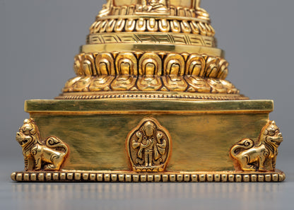 Handcrafted Copper Stupa with 24k Gold Plating | Exquisite Spiritual Décor for Meditation and Prayer