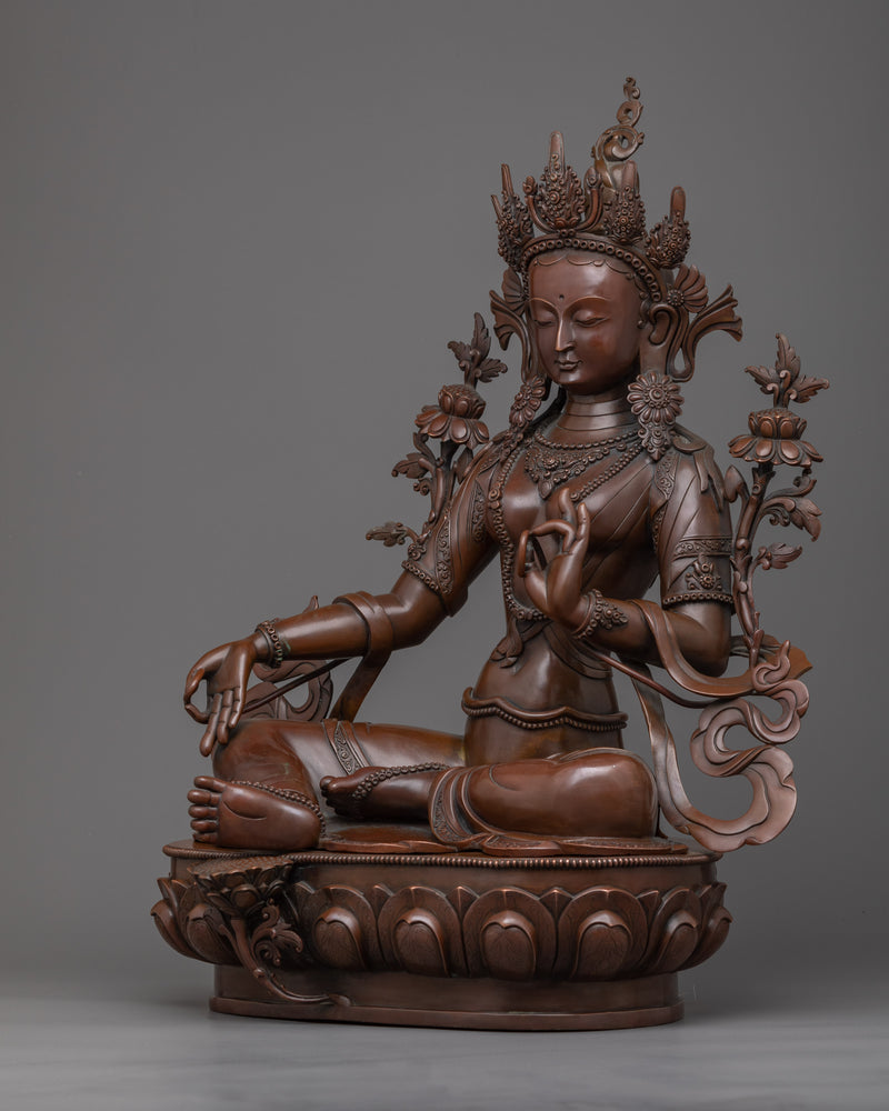 Green Tara Female Buddha Statue | Exquisite Oxidized Copper Body for Serenity and Blessings