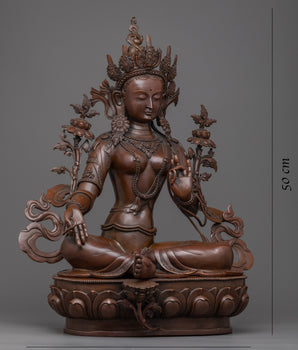 Green Tara Female Buddha Statue | Exquisite Oxidized Copper Body for Serenity and Blessings