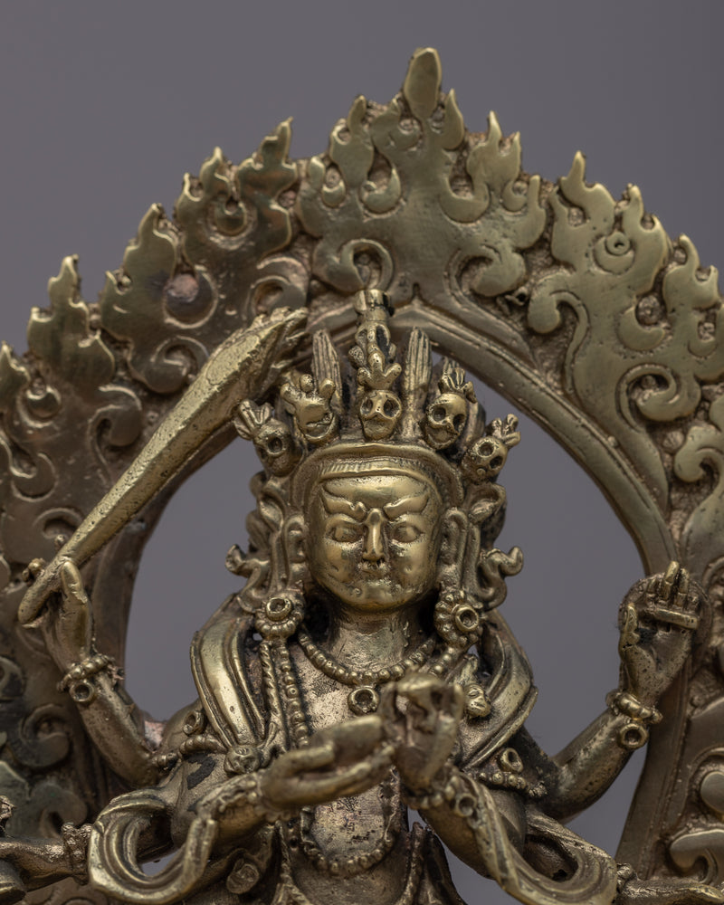 6-Armed Mahakala Statue | Handmade Brass Sculpture for Spiritual Protection