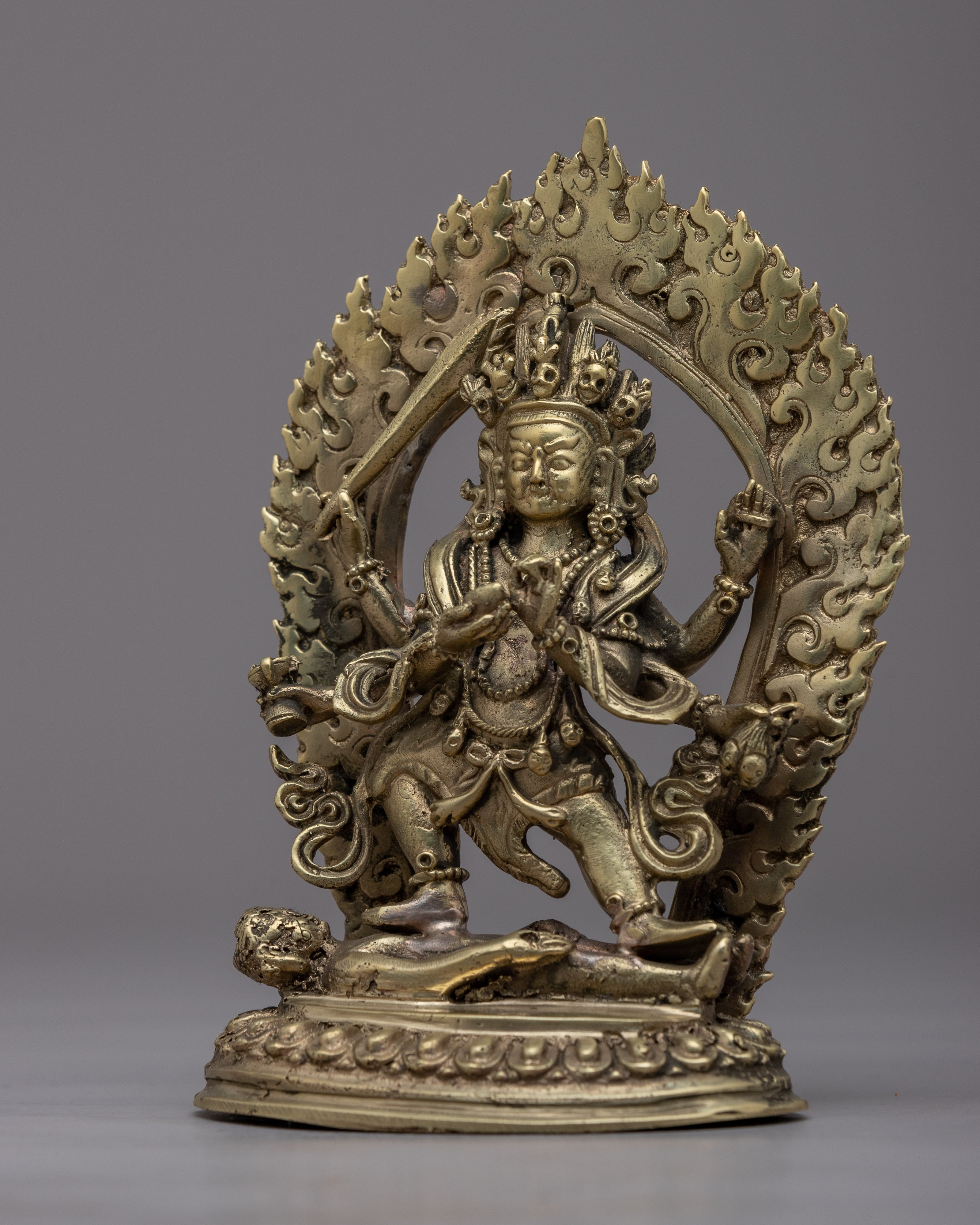 6-Armed Mahakala Statue | Handmade Brass Sculpture for Spiritual Protection