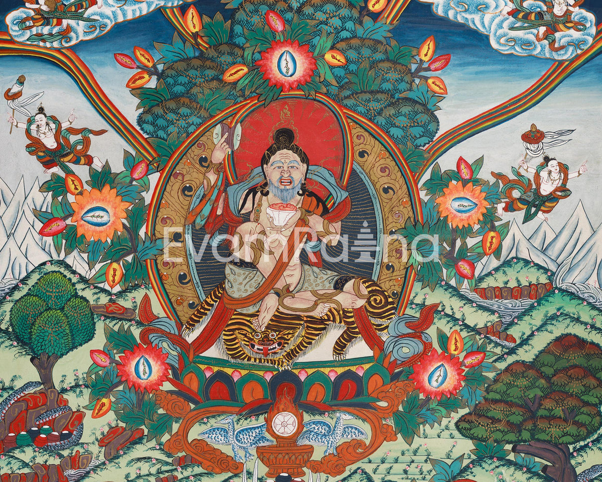 Mahasiddha Damarupa of Lamdre lineage | White Tara and Namgyalma | Giclee Canvas Print