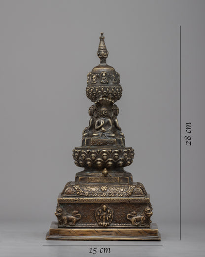 Tibetan Buddha Stupa | Carved Buddhist Shrine for Serenity