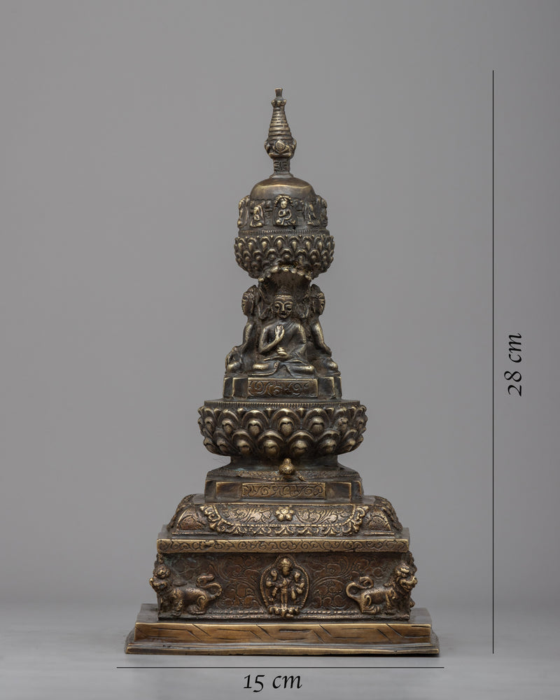 Tibetan Buddha Stupa | Carved Buddhist Shrine for Serenity