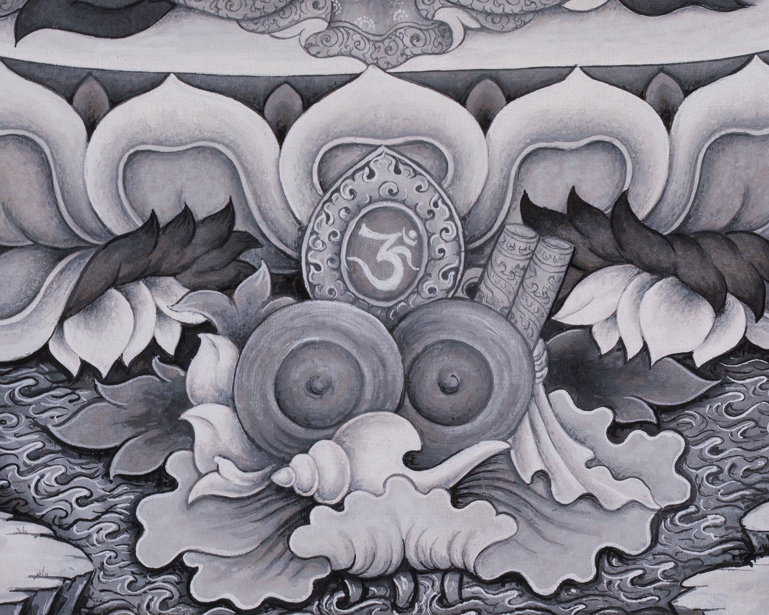 Vajrasattva with Consort Paubha Art | Black and White Print for Purification & Wisdom