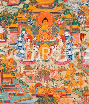 Vintage Buddha Life Thangka |  Shakyamuni Buddha Story Thangka for Meditation and Devotion