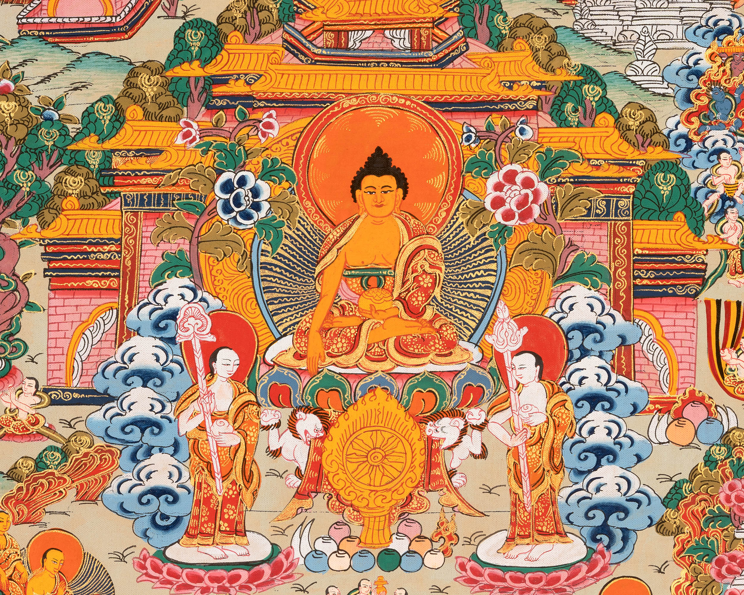 Vintage Buddha Life Thangka |  Shakyamuni Buddha Story Thangka for Meditation and Devotion