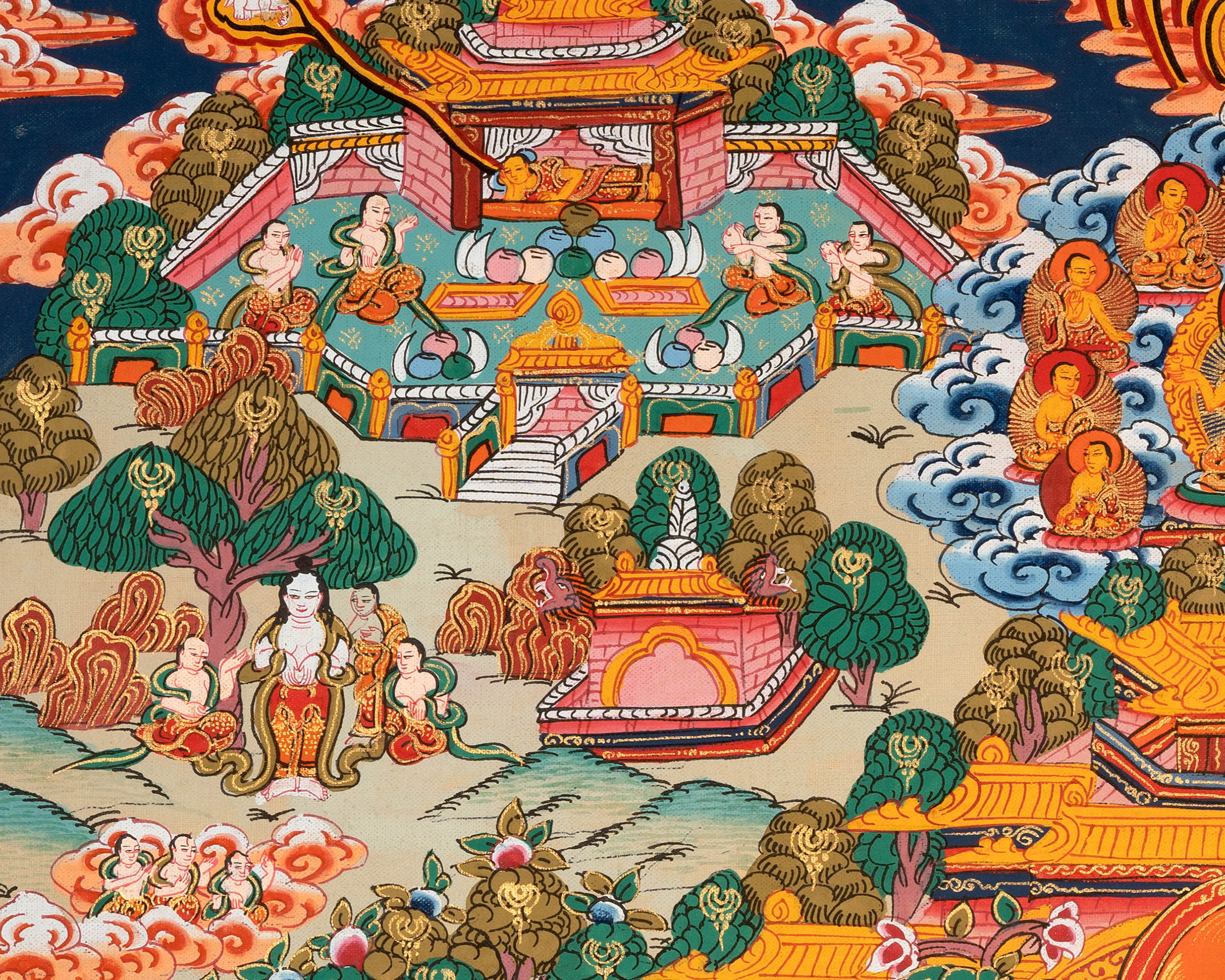Vintage Buddha Life Thangka |  Shakyamuni Buddha Story Thangka for Meditation and Devotion