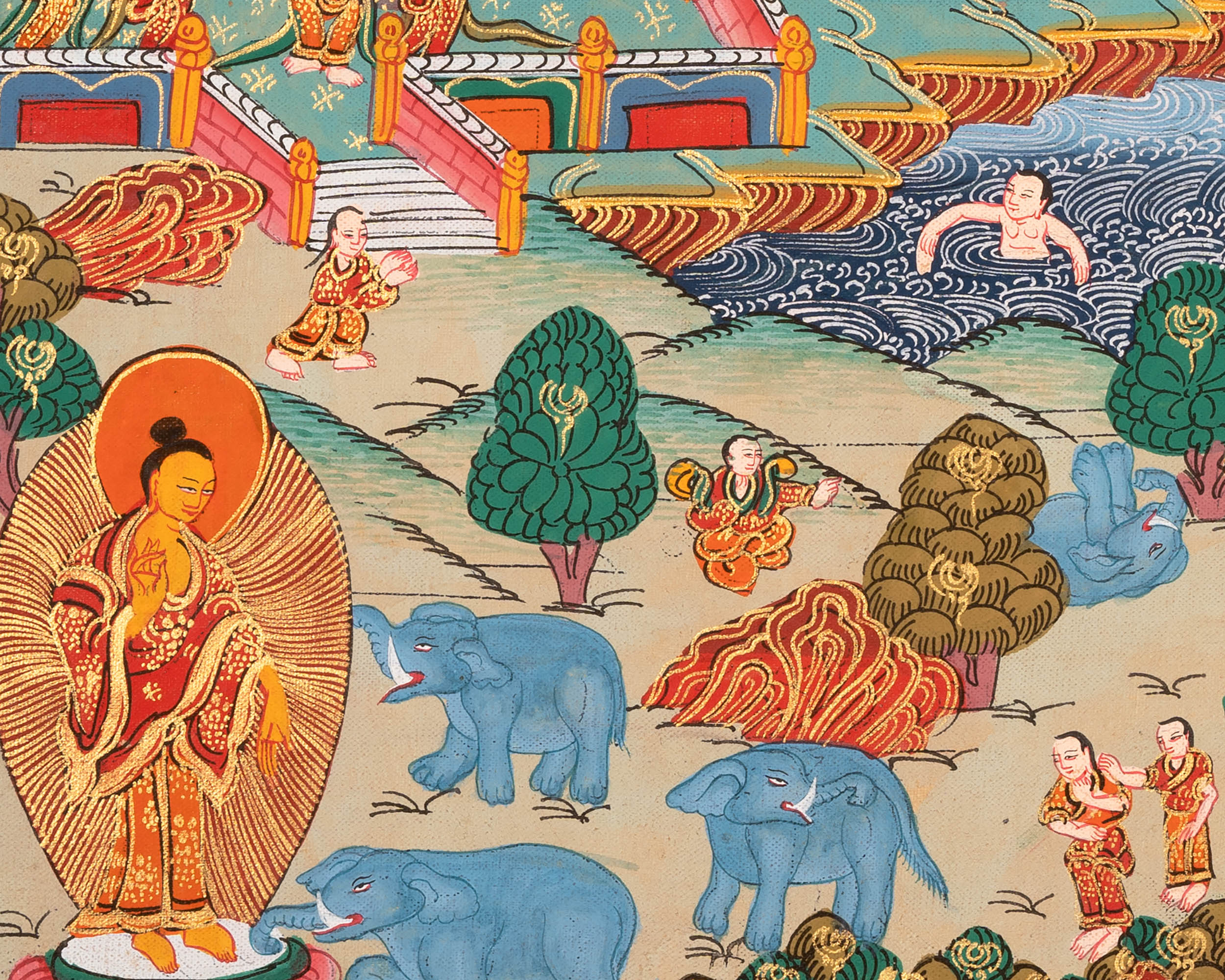 Vintage Buddha Life Thangka |  Shakyamuni Buddha Story Thangka for Meditation and Devotion