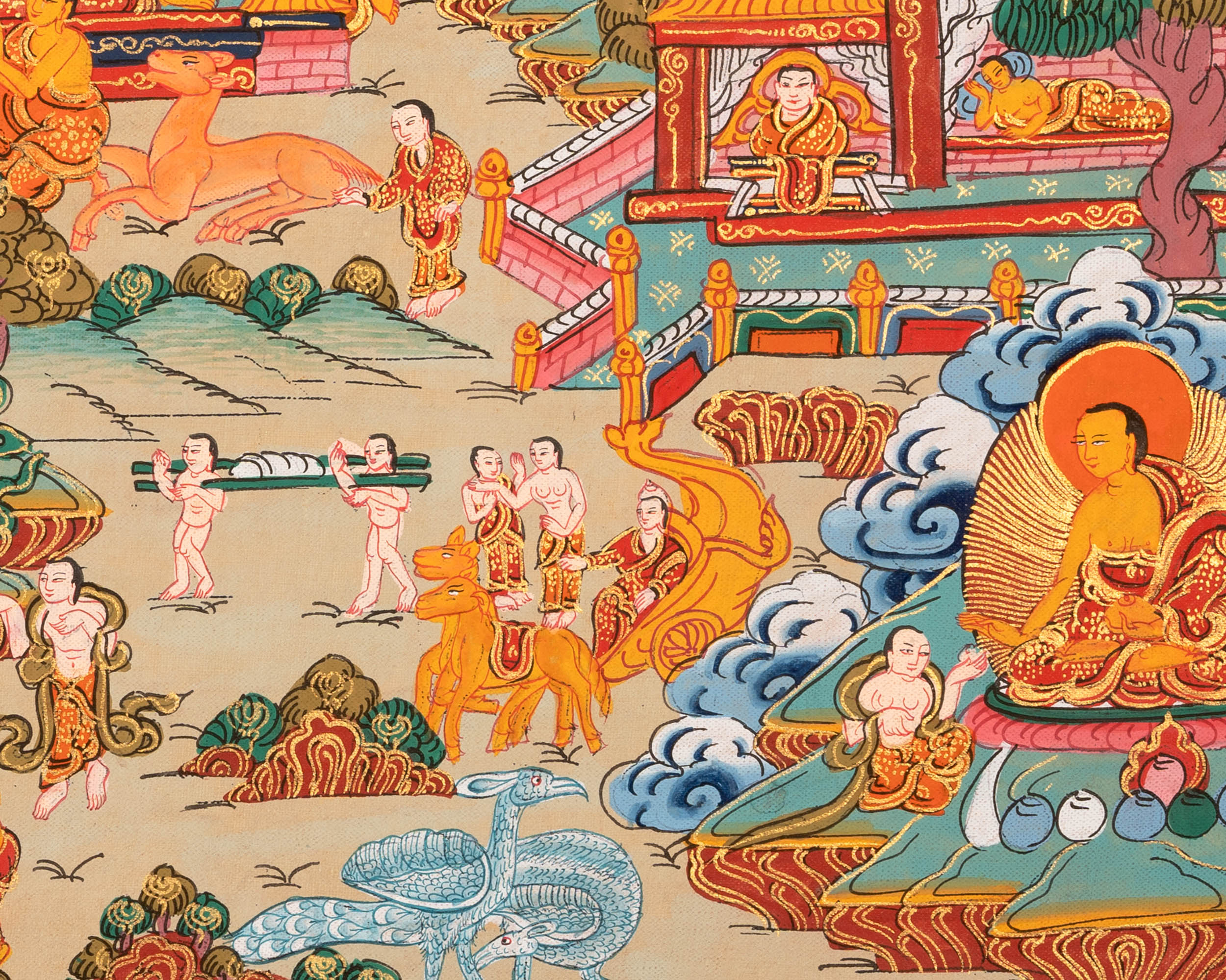 Vintage Buddha Life Thangka |  Shakyamuni Buddha Story Thangka for Meditation and Devotion