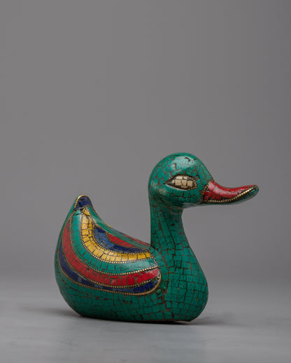 Handcrafted Duck Statue | Gemstone Masterpiece