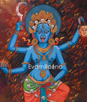 Fierce Goddess Kali Thangka Print | Divine Destruction and Liberation