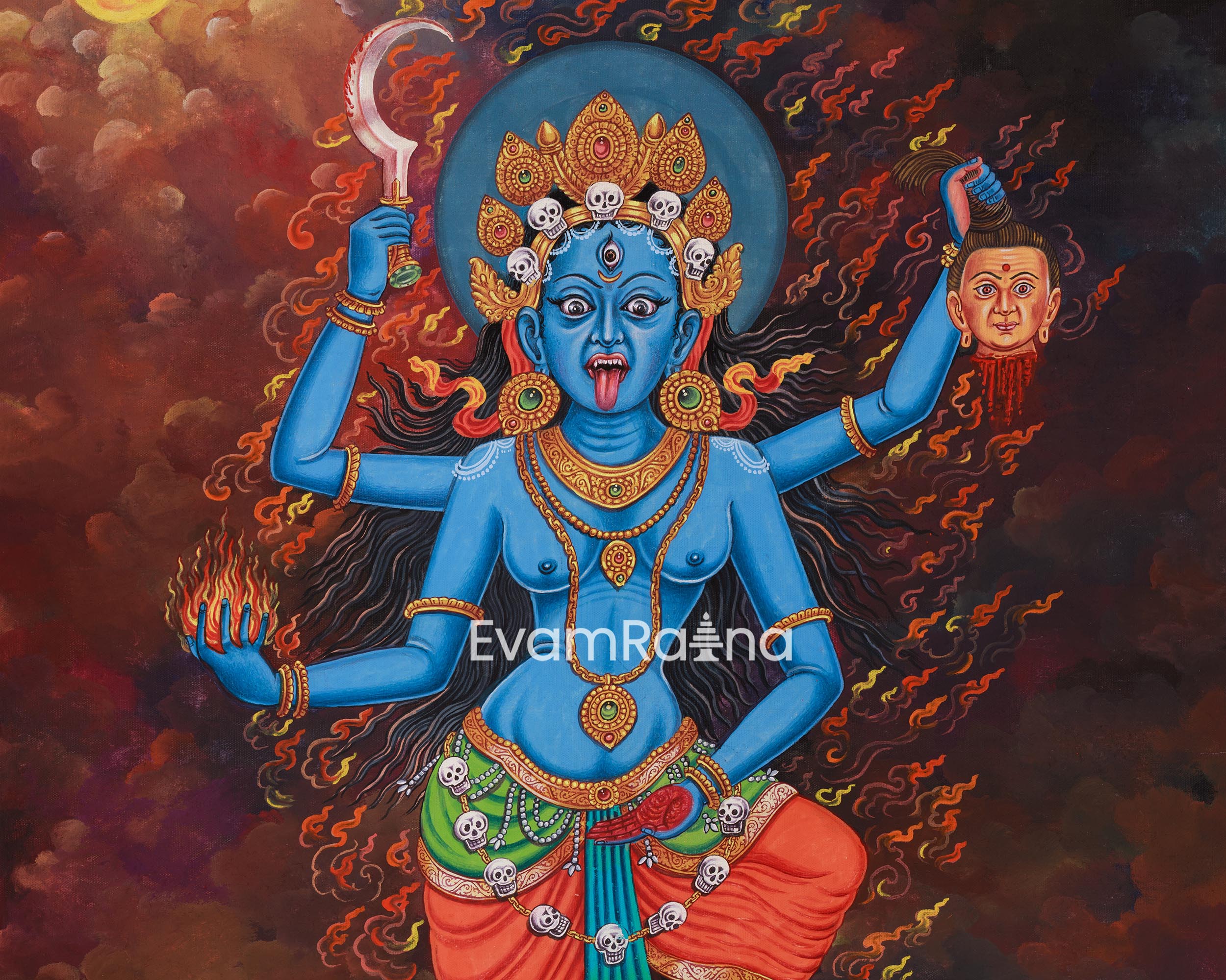 Fierce Goddess Kali Thangka Print | Divine Destruction and Liberation