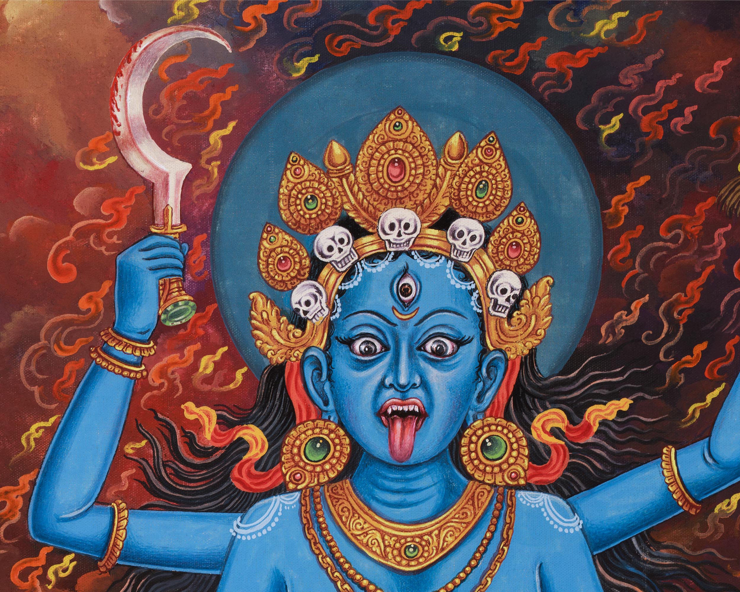 Fierce Goddess Kali Thangka Print | Divine Destruction and Liberation