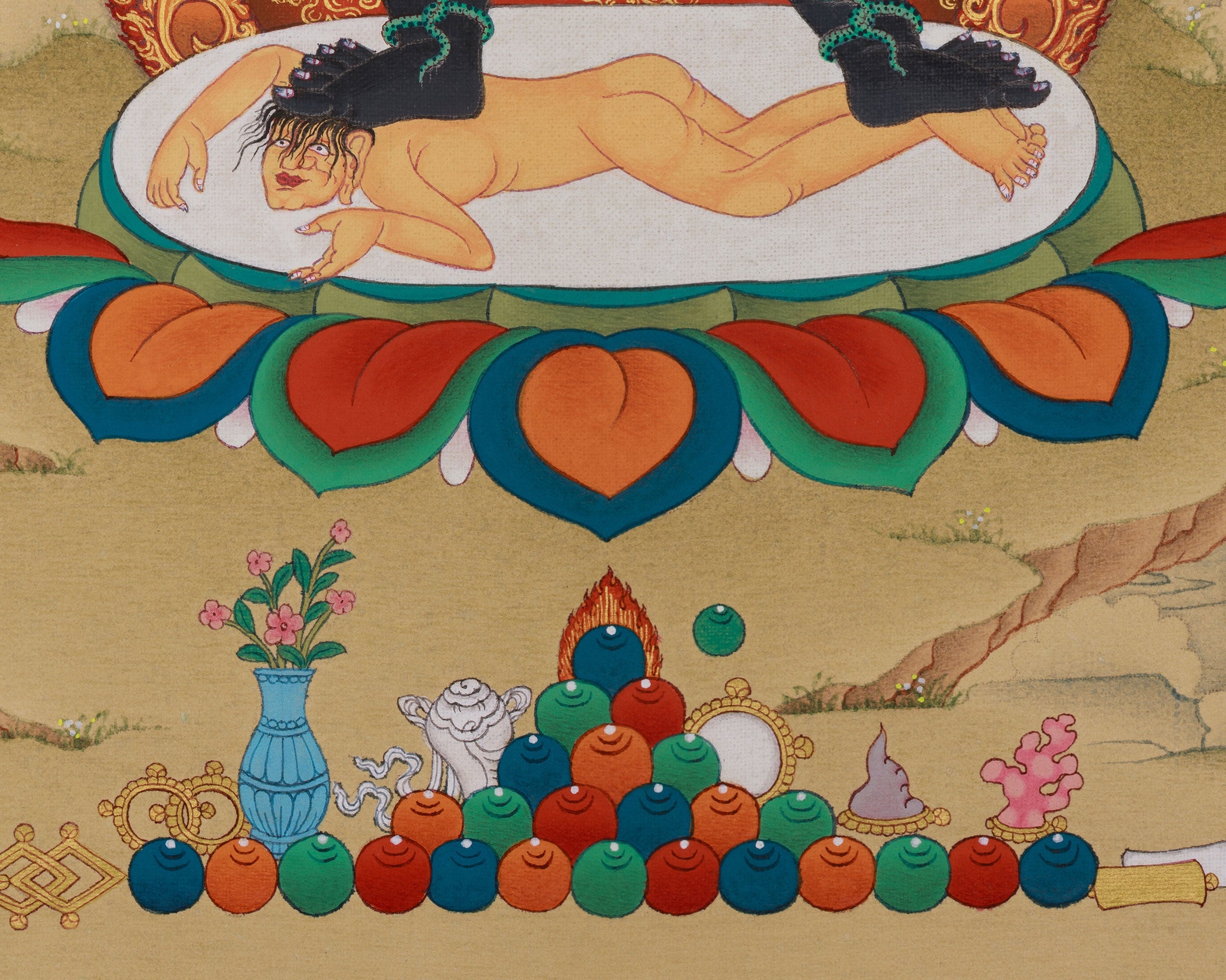 Himalayan Black Dzambhala Thangka | Tibetan Art for Prosperity, Protection, and Abundance