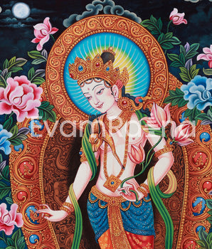 Standing Chenrezig Thangka Print | The Buddha of Infinite Compassion