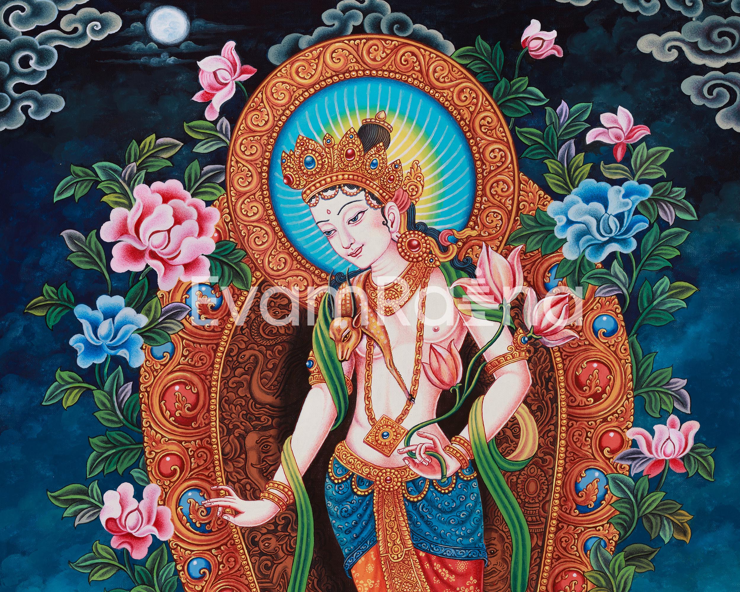 Standing Chenrezig Thangka Print | The Buddha of Infinite Compassion