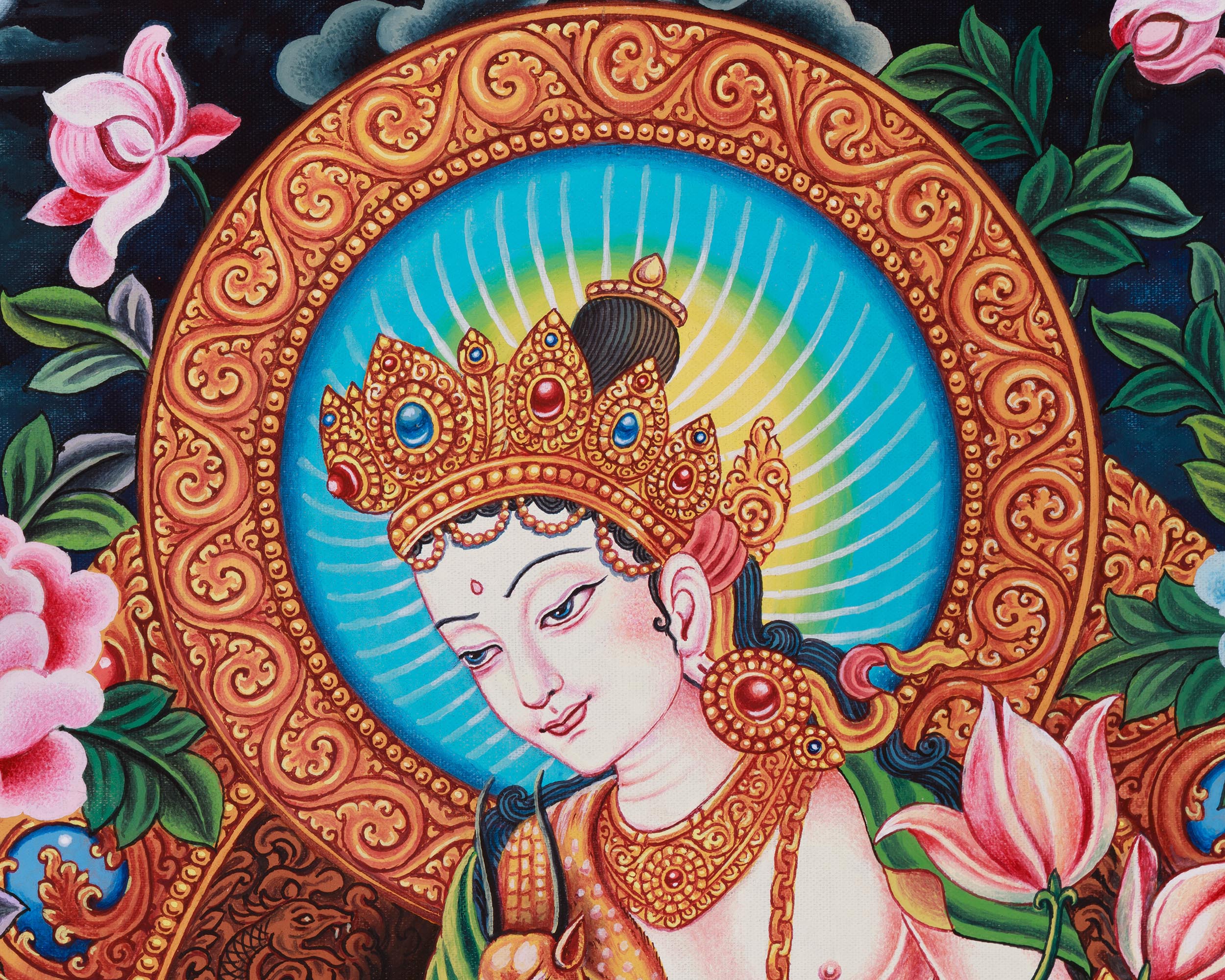 Standing Chenrezig Thangka Print | The Buddha of Infinite Compassion