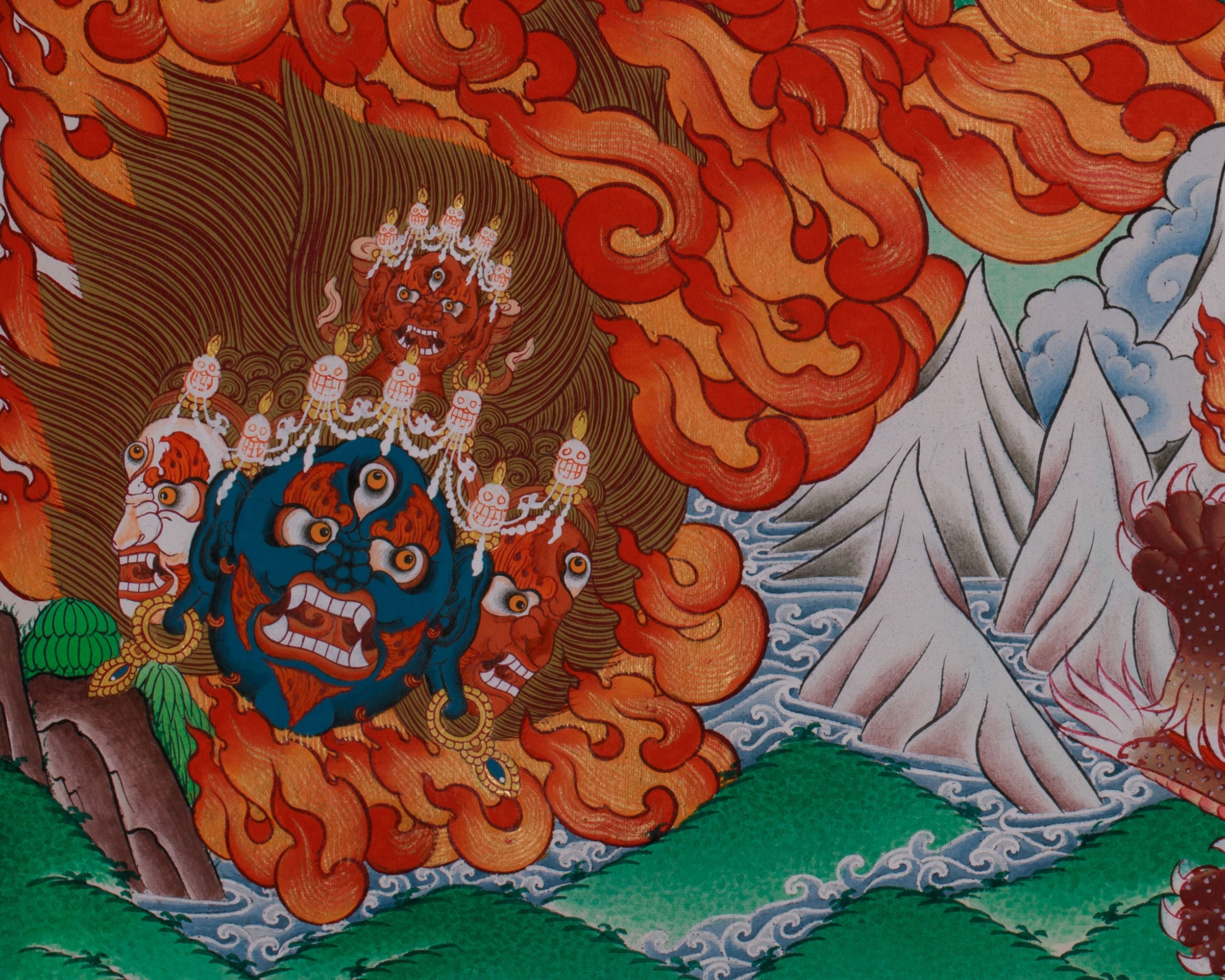 Yamantaka Head Thangka Painting | Guardian Against Ignorance, Fear, and Spiritual Obstacles