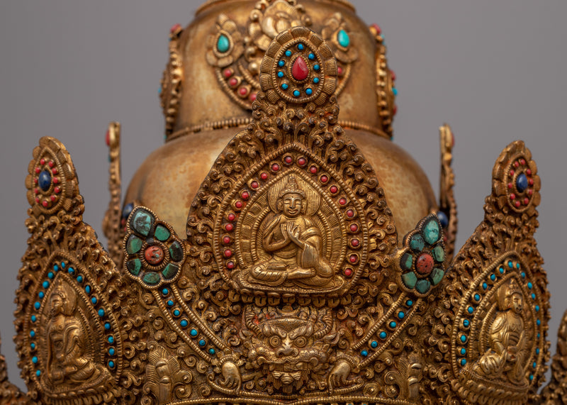 Buddhist Headdress Crown | Elegant Copper Headpiece for Spiritual Practices