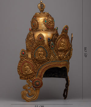 Buddhist Headdress Crown | Elegant Copper Headpiece for Spiritual Practices
