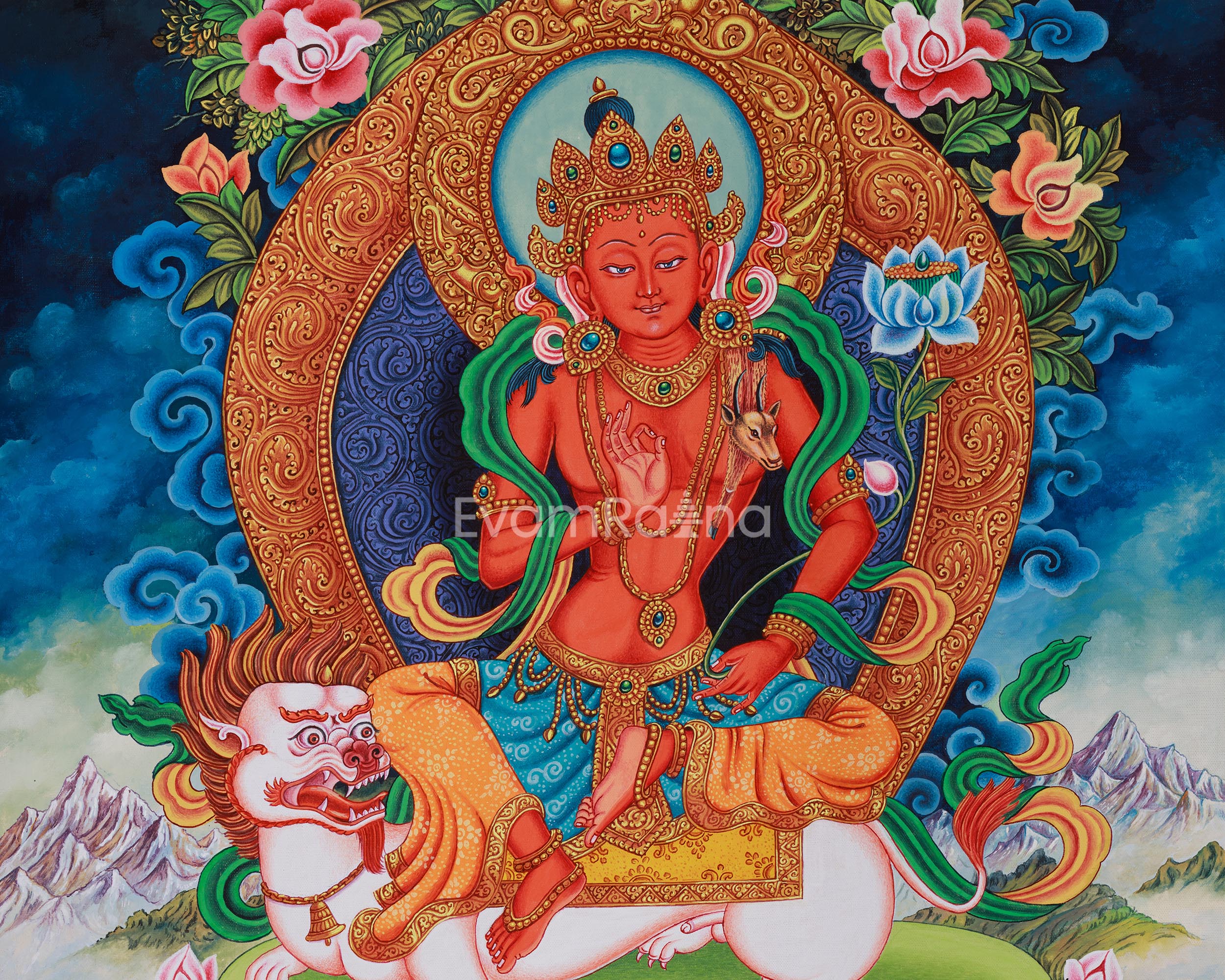 Simhanada Lokeshvara Canvas, The Lion’s Roar of Compassion | Avalokiteshvara With Buddha Amitabha