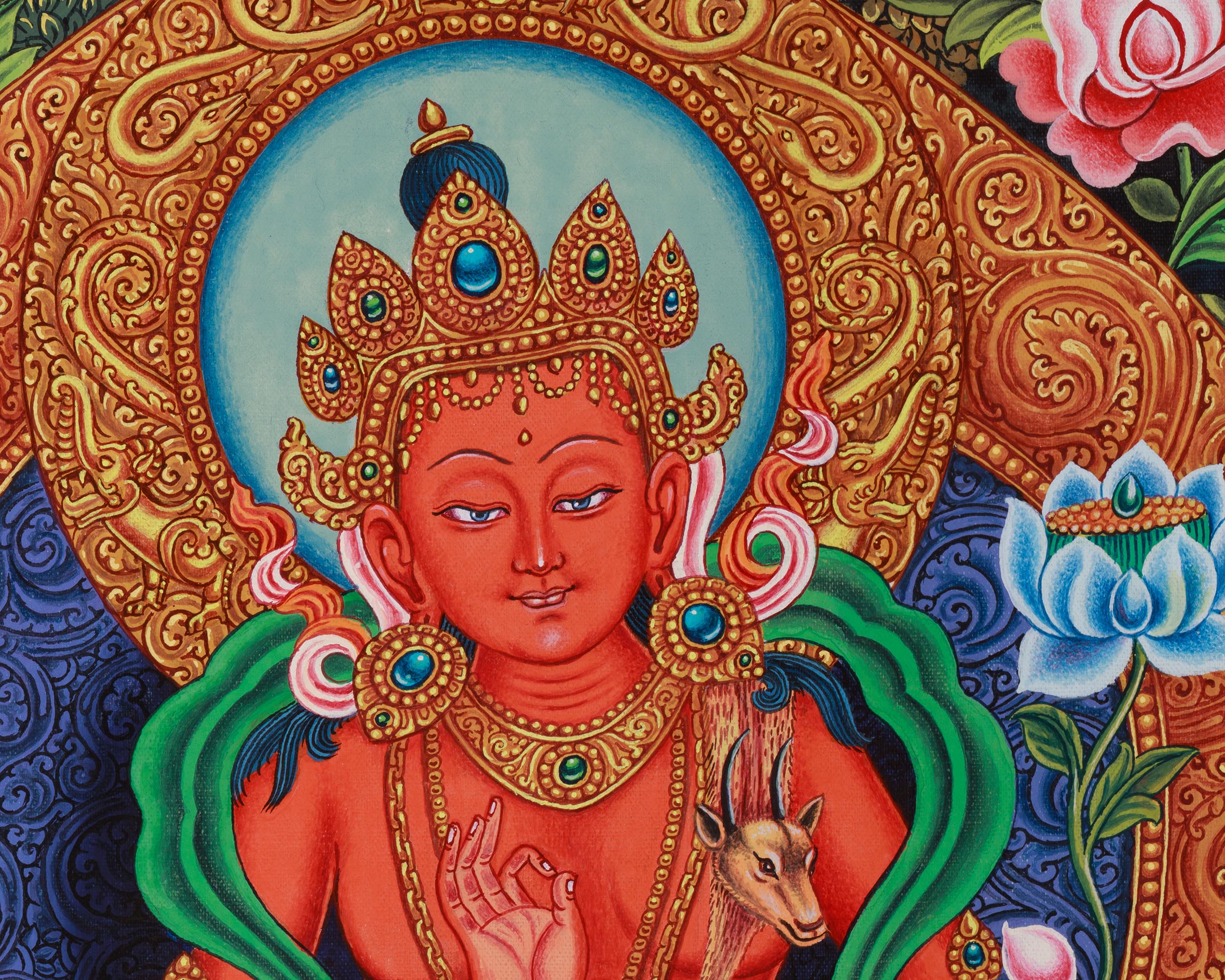 Simhanada Lokeshvara Canvas, The Lion’s Roar of Compassion | Avalokiteshvara With Buddha Amitabha