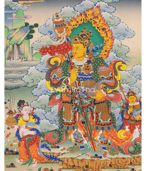 Vaishravana Painting Art Canvas Print | Four Guardian Kings Print For Wall Hanging