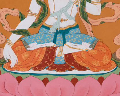 Hand Painted Sita Tara Thangka | Goddess White Tara Medatation Artwork