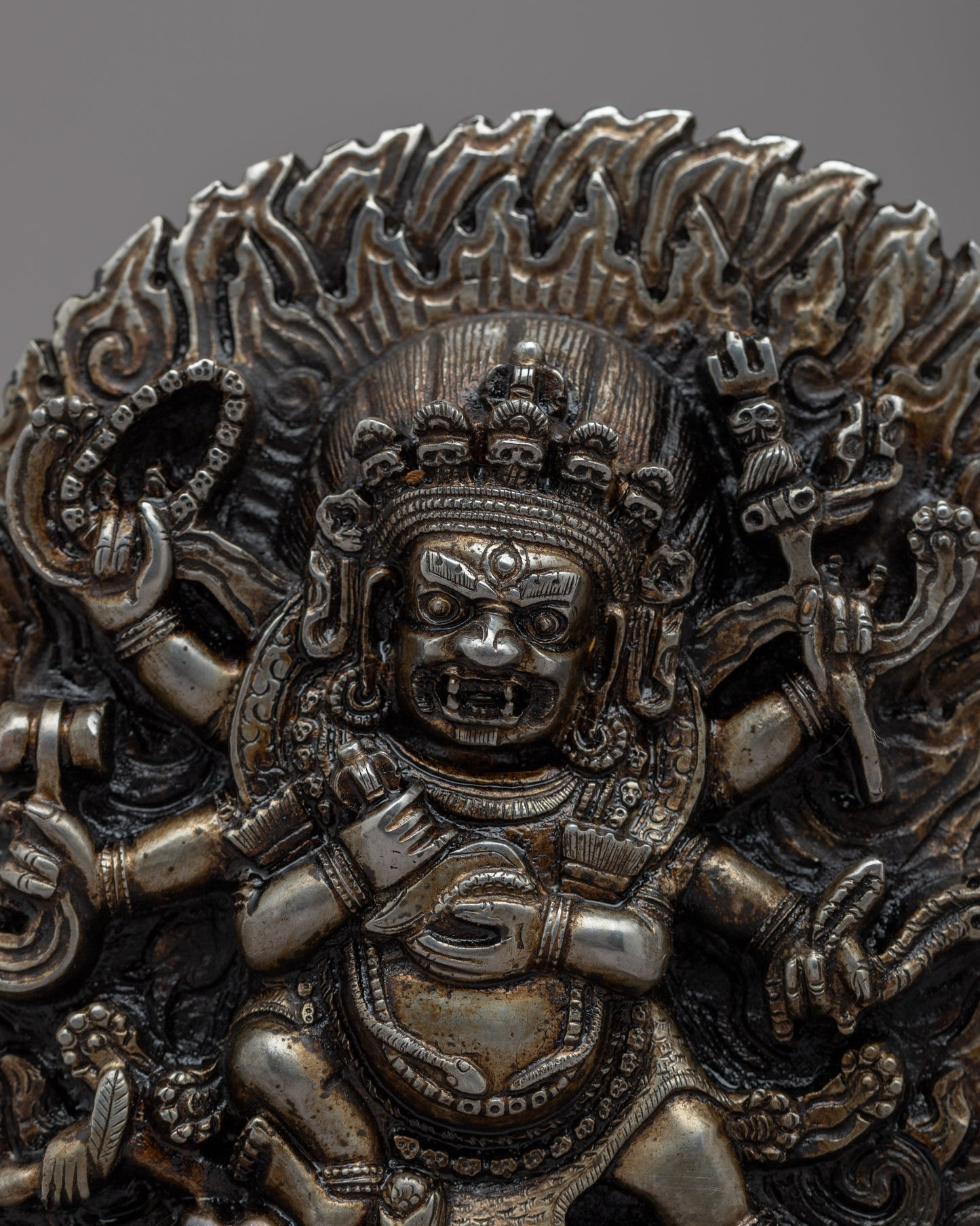 6-Armed Black Mahakala Statue | Embodying the Powerful Protector Deity